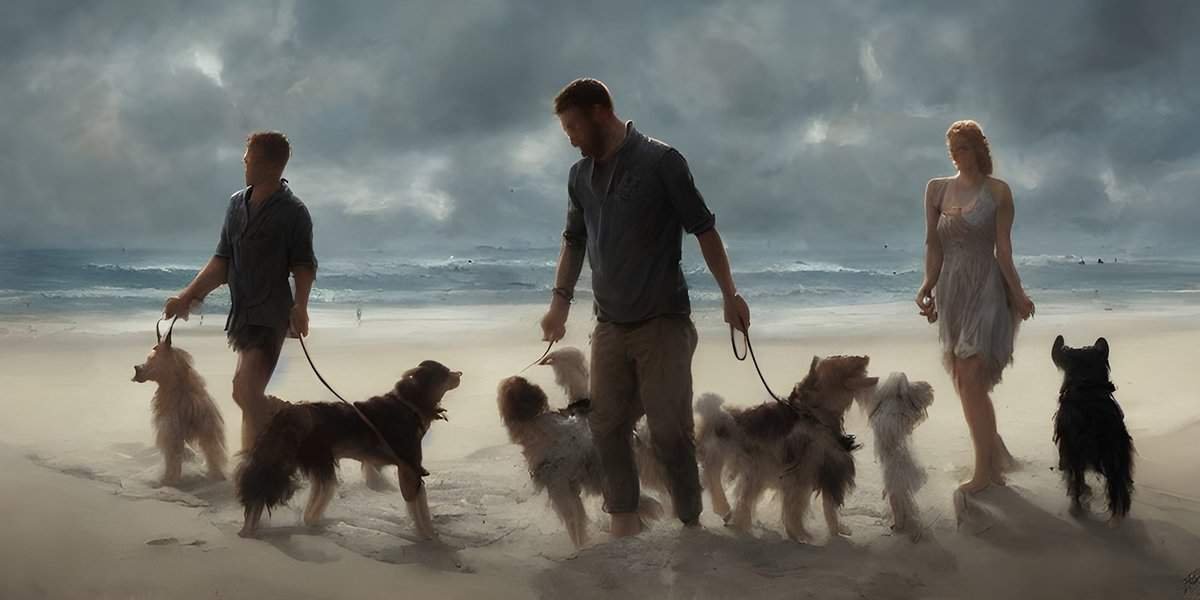Walking The Dogs On The Beach